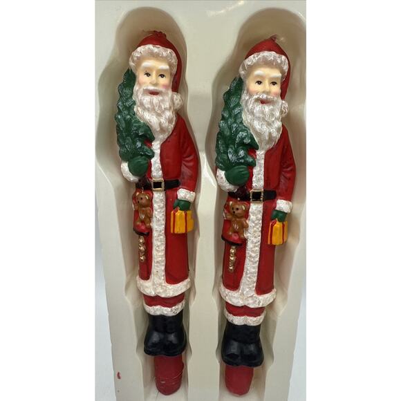 Vintage Pair 10” Sculptured Santa Claus Taper Candles Hand Painted Unburned - Picture 5 of 6
